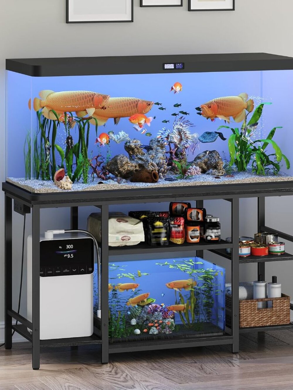 55-75 Gallon Fish Tank Stand with Power Outlet, 3-Tier Metal Frame Aquarium Stan